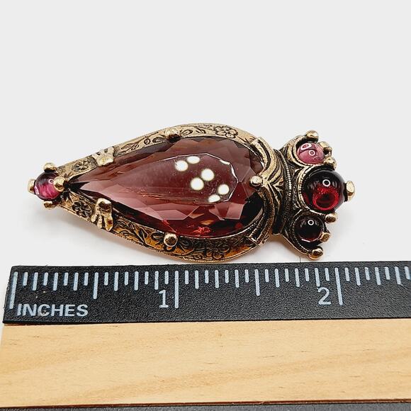 Miracle Purple Glass Brooch Open Back Faceted Stone Celtic Style Vintage - Picture 5 of 9